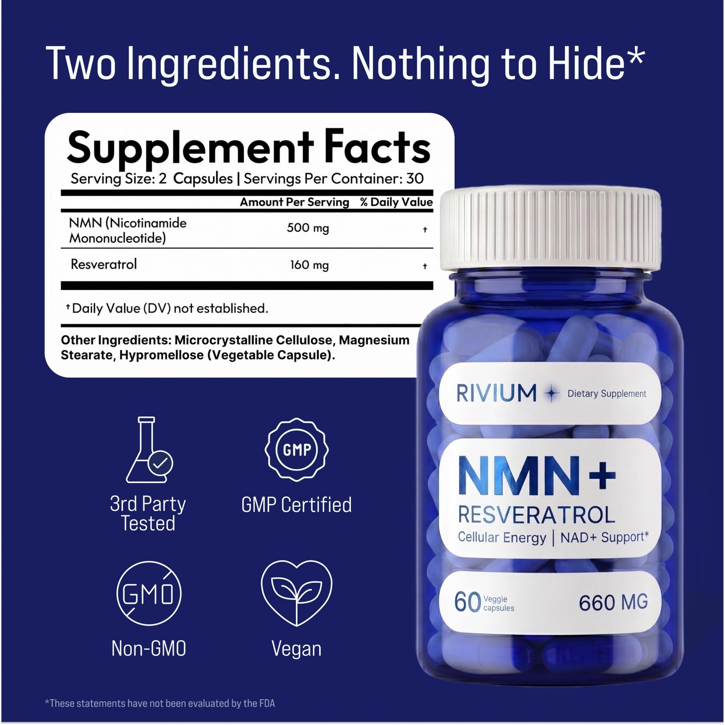 Rivium NMN & Resveratrol Supplement – NAD+ Support Capsule, 60 Count