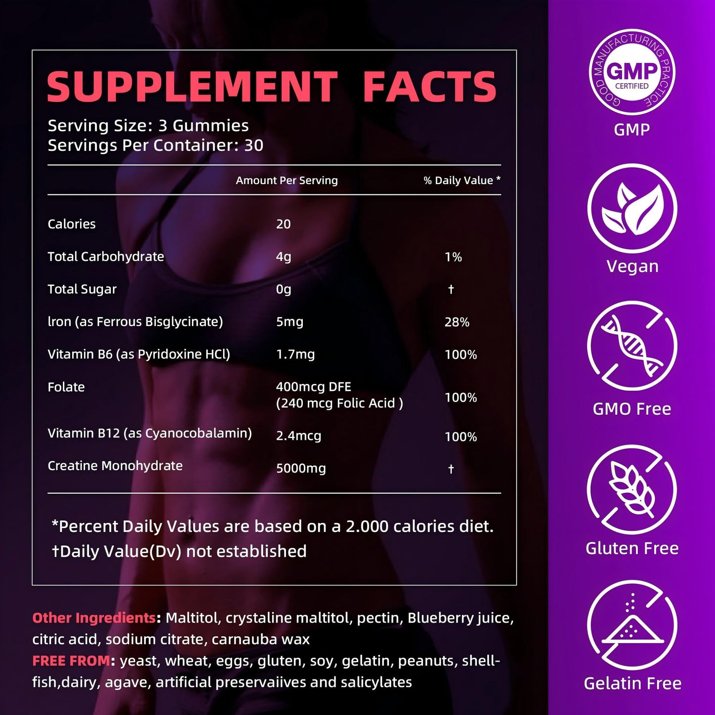 IRIDESICENT Creatine Monohydrate Gummies, 90 Count