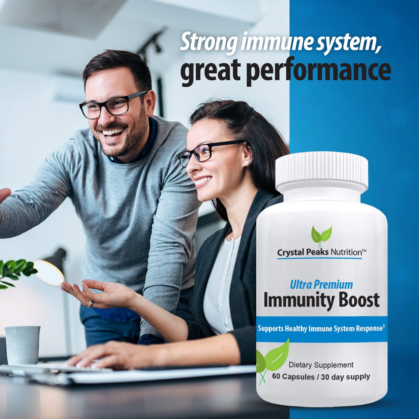 Crystal Peaks Nutrition Immune Support Capsules with Elderberry, Vitamin C, Echinacea, Garlic, Zinc, Turmeric - 60 Capsules