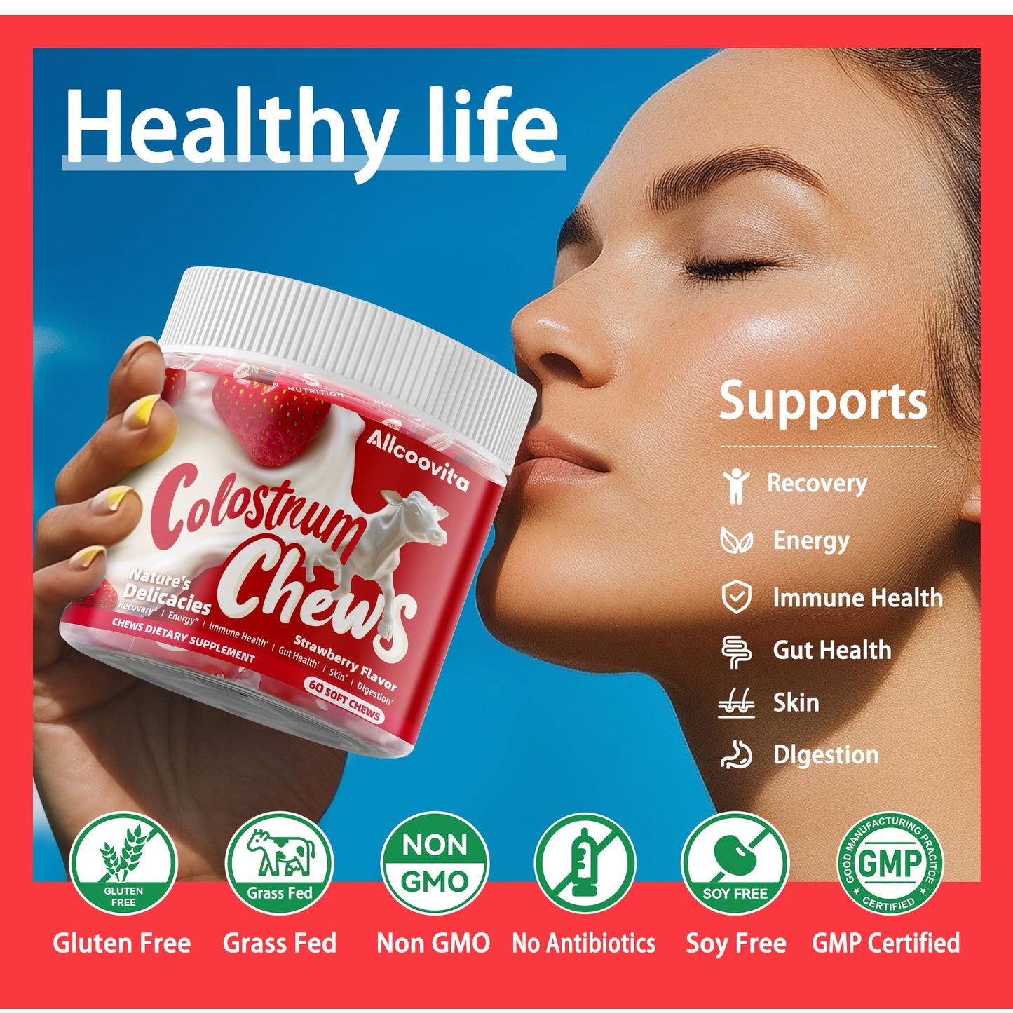 Allcoovita Bovine Colostrum Soft Chews 60 Count