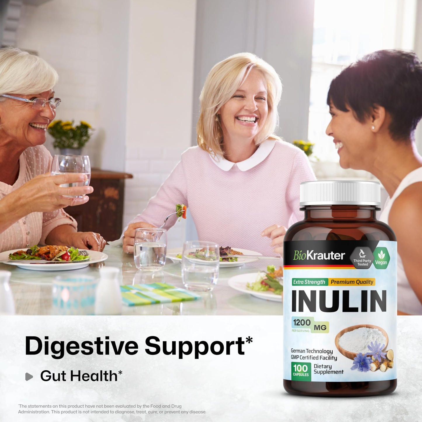 BIO KRAUTER Inulin Powder from Chicory Root Capsules, 250 Count