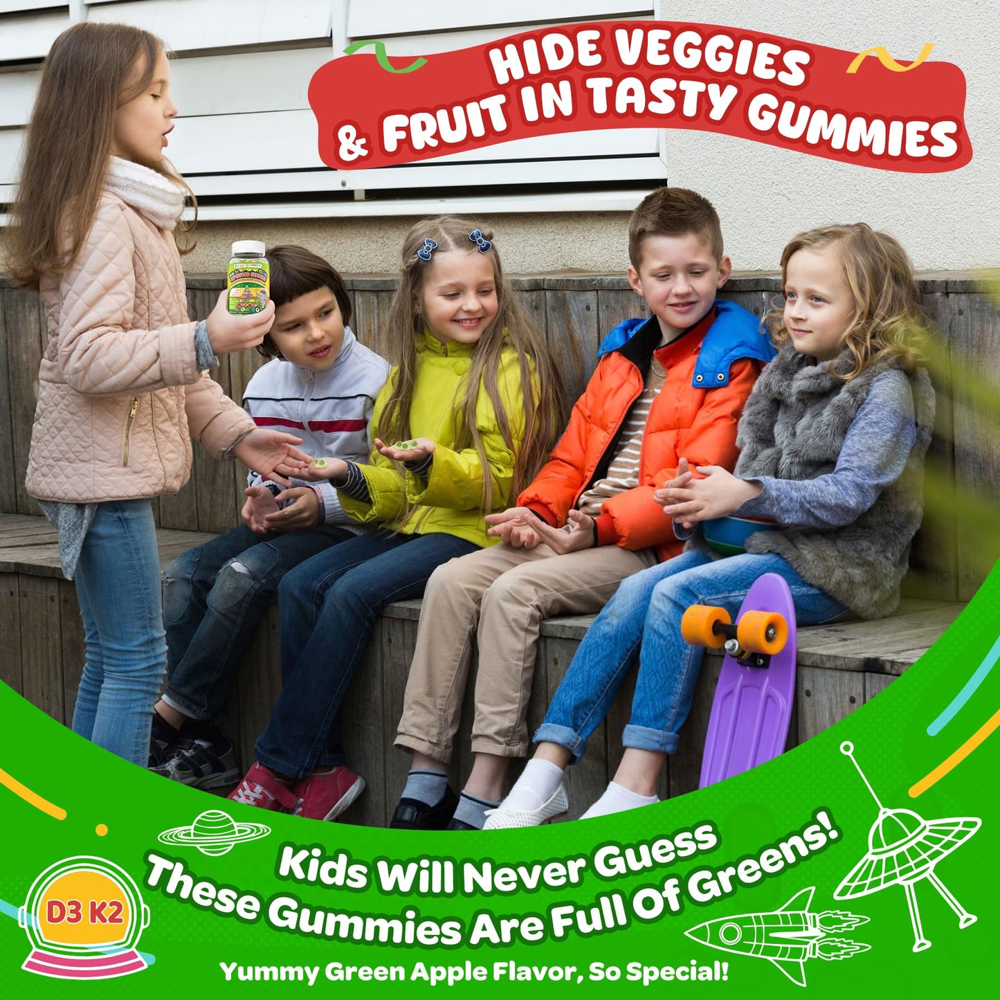 NEVISS Kids & Teens Multivitamin Gummies with Iron, Omega-3, D3, K2 – 120 Gummies