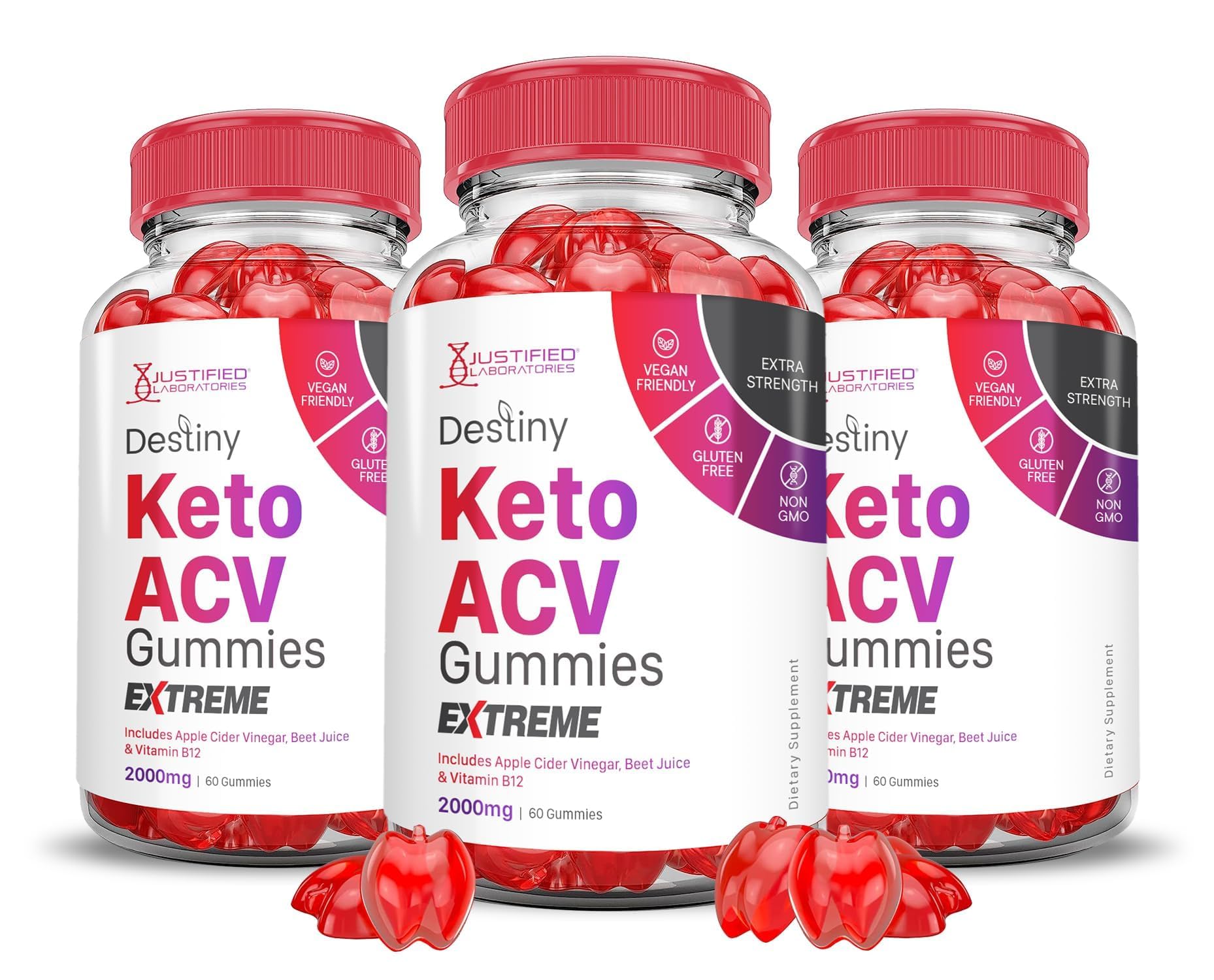 Justified Laboratories Destiny Keto ACV Gummies Extreme (2000 mg) - 180 Gummies
