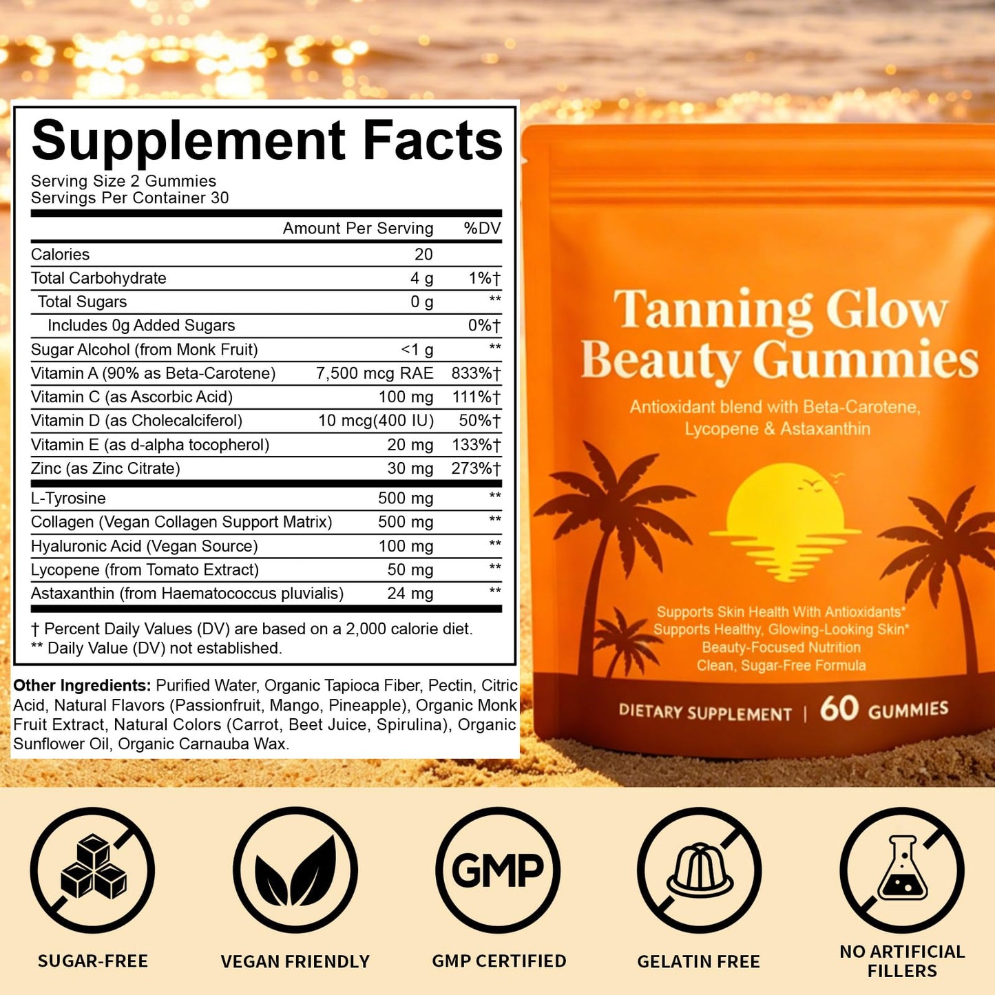 ADSBJUX Tanning Gummies with Astaxanthin 60 Gummies