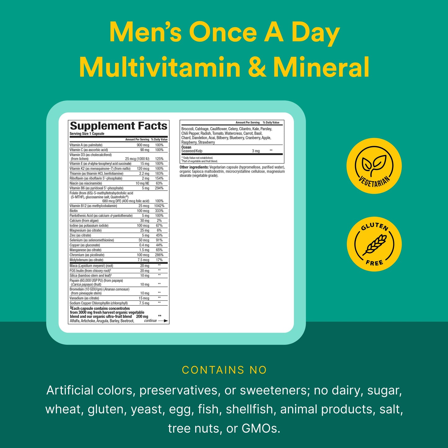Natural Factors Whole Earth & Sea Men's Once A Day Multivitamin & Mineral Capsules, 60 Capsules