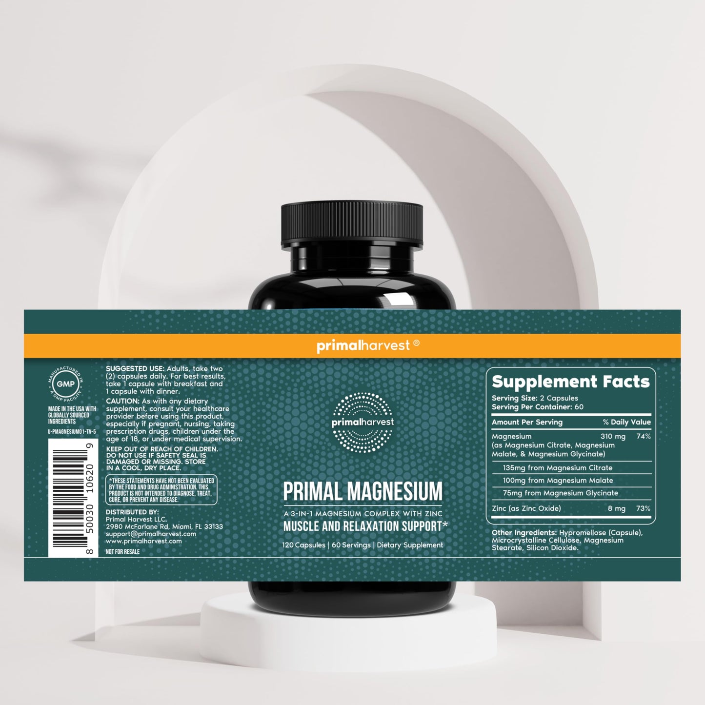 Primal Harvest Creatine Powder + Magnesium Capsules Bundle, 2-Pack, 60 Servings