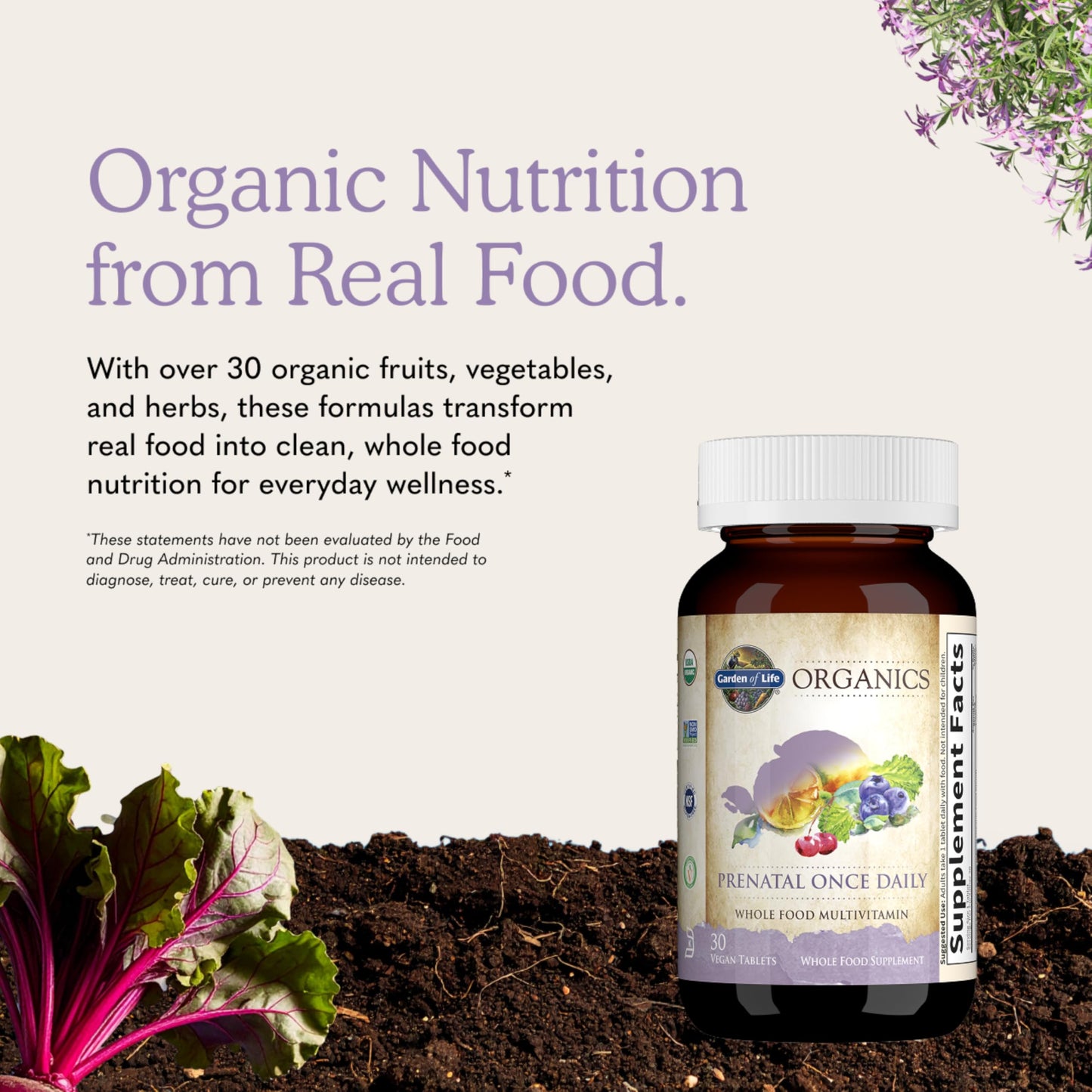 Garden of Life Organics Prenatal Multivitamin with Folate, B6, B12, D3 & Iron – Prenatal Vitamins for Women with Energy Metabolism Support for Healthy Fetal Development Tablet 90