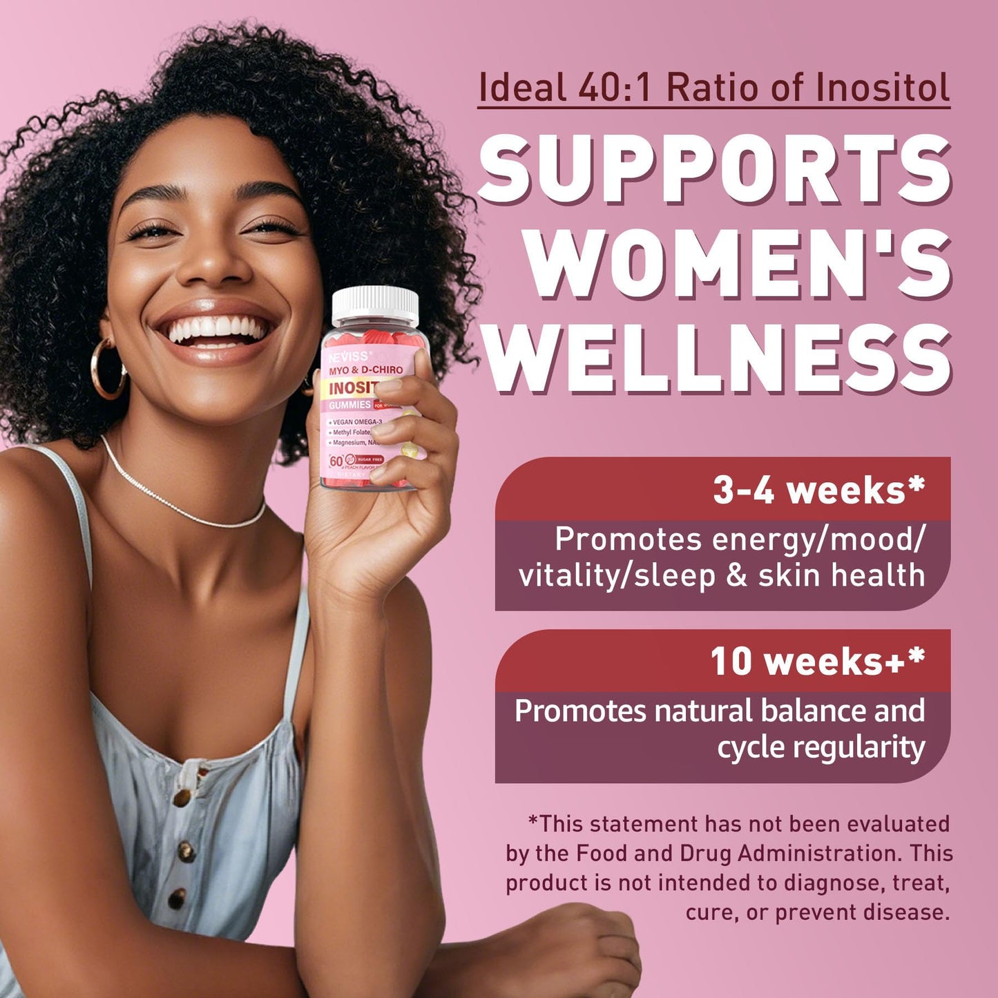NEVISS Myo-Inositol & D-Chiro Inositol Gummies for Women with Methylfolate D3, 120 Gummies