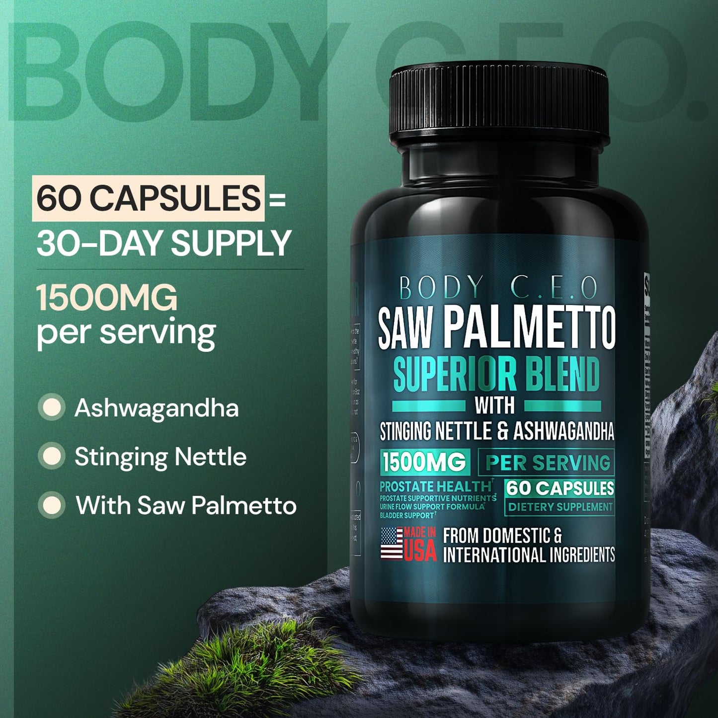 Body C.E.O. Saw Palmetto for Men 1500mg Capsules, 60 Capsules