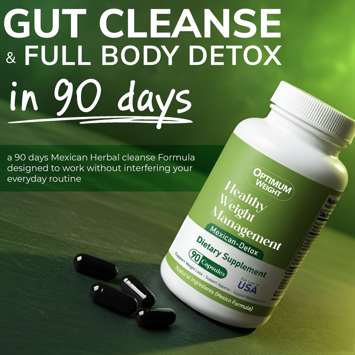OPTIMUM WEIGHT 90 Day Gut Cleanse & Full Body Detox – Mexican Herbal Formula for Healthy Weight Management – Supports Metabolism, Digestion & Detox Balance – 90 Capsules