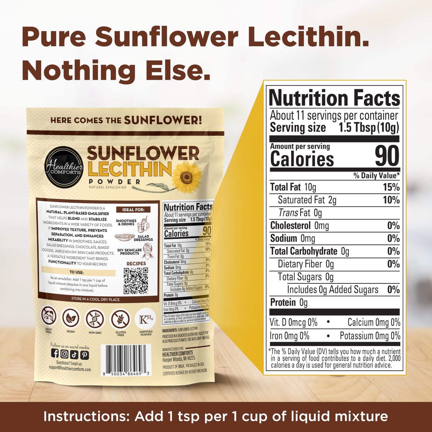 Healthier Comforts Sunflower Lecithin Powder 4 oz