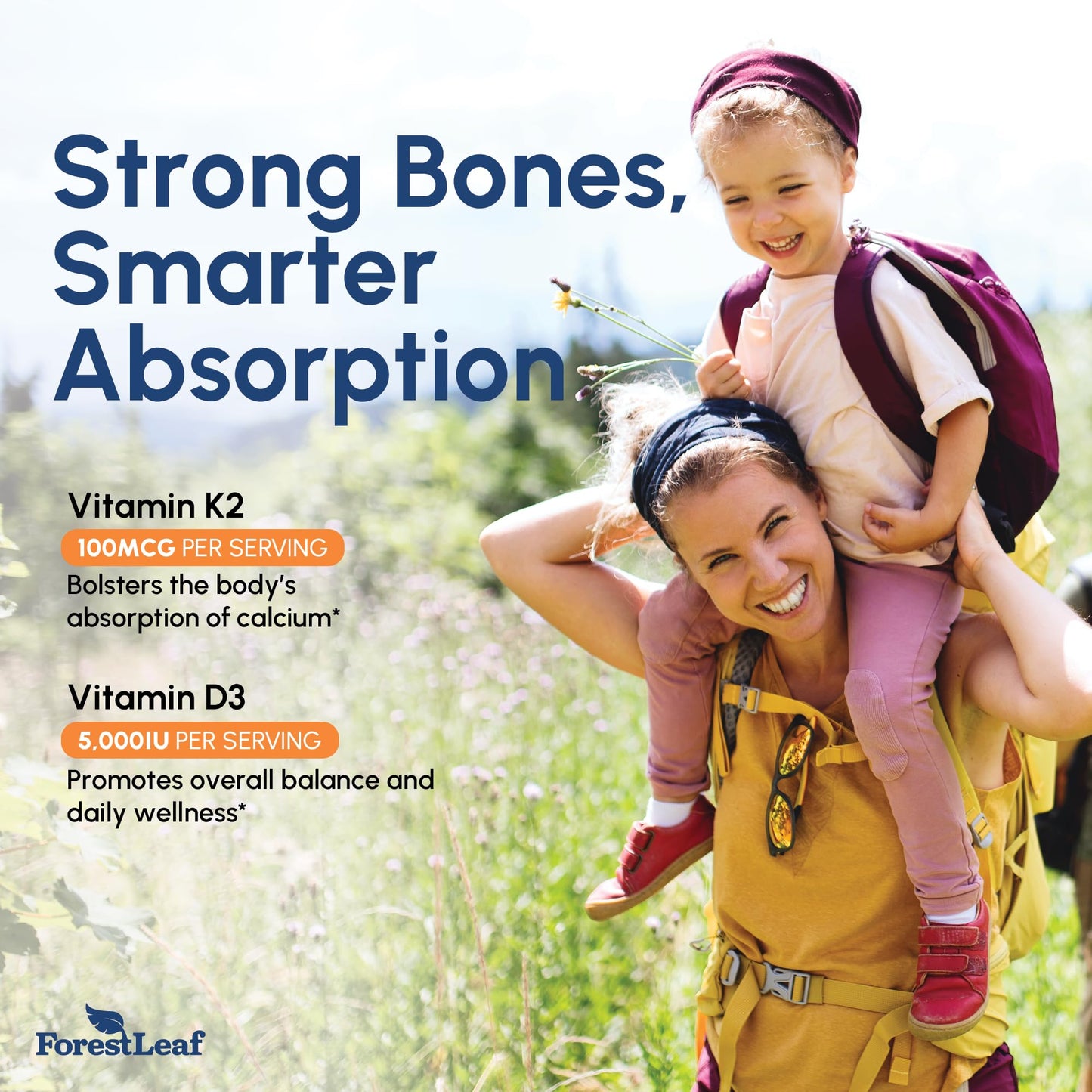 ForestLeaf Vitamin D3 + K2 (MK7) Supplement Capsule, 60 Capsules