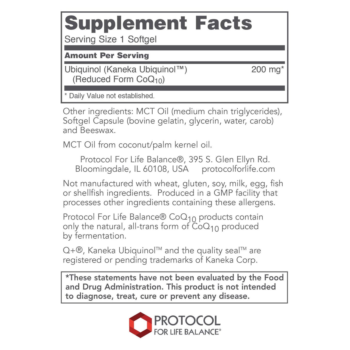 Protocol for Life Balance Ubiquinol 200mg Bioavailable CoQ10 Softgels, Heart Health Support, Oxidative Stress Quencher, Soy Free & Dairy Free, 60 Softgels