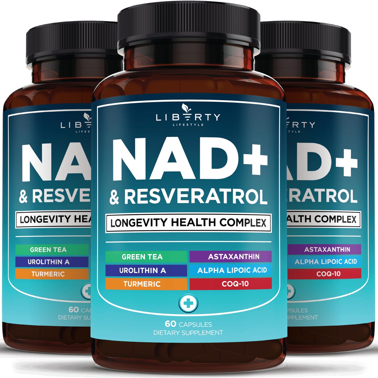 Liberty Lifestyle NAD+ Supplement Complex – NAD+ 300 mg with Astaxanthin, Urolithin A, Resveratrol, CoQ10 & Antioxidant Blend, Cellular Energy & Mitochondrial Support, Vegan, Non-GMO, 180 Capsules