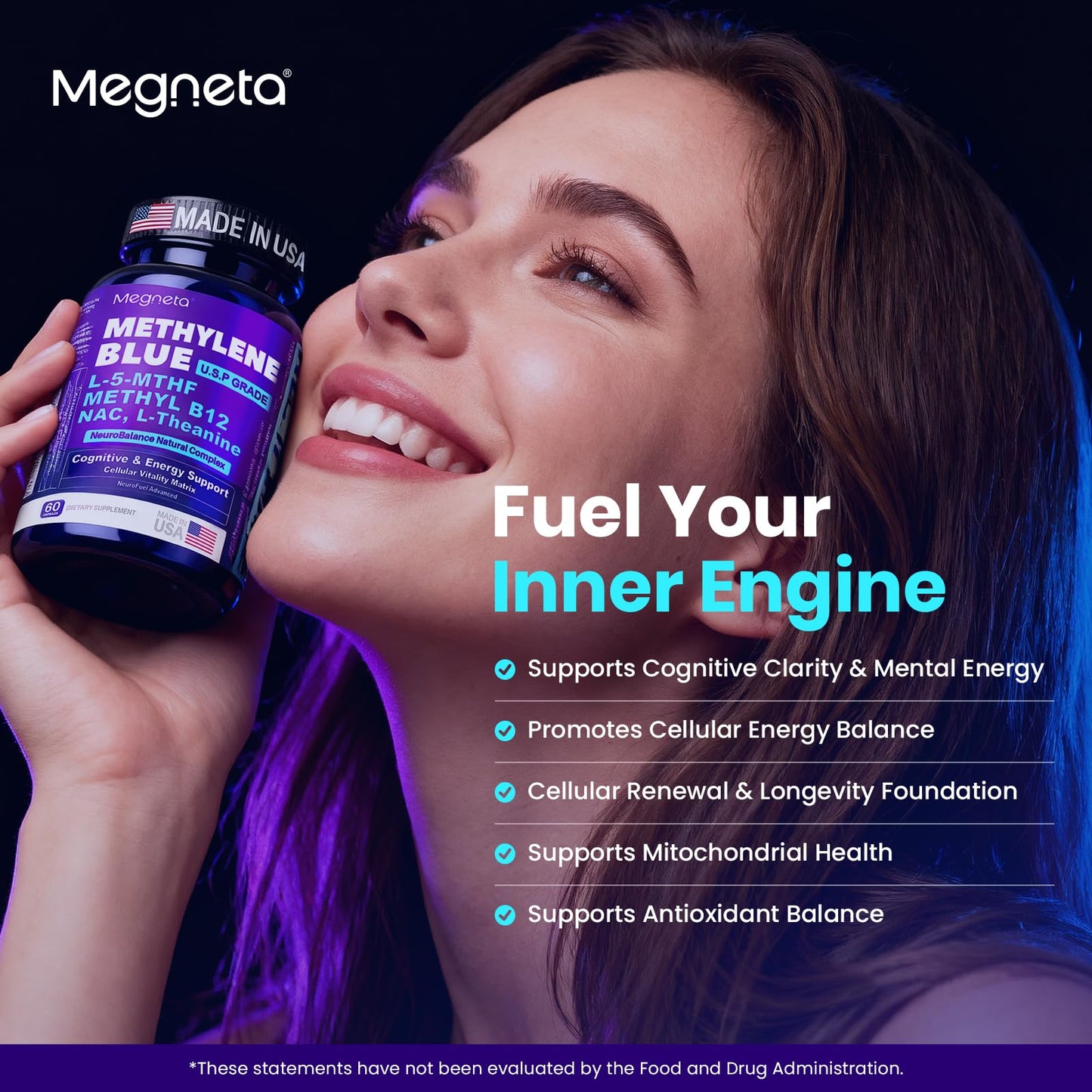 MEGNETA Methylene Blue Pharmaceutical Grade Capsules, 60 Count