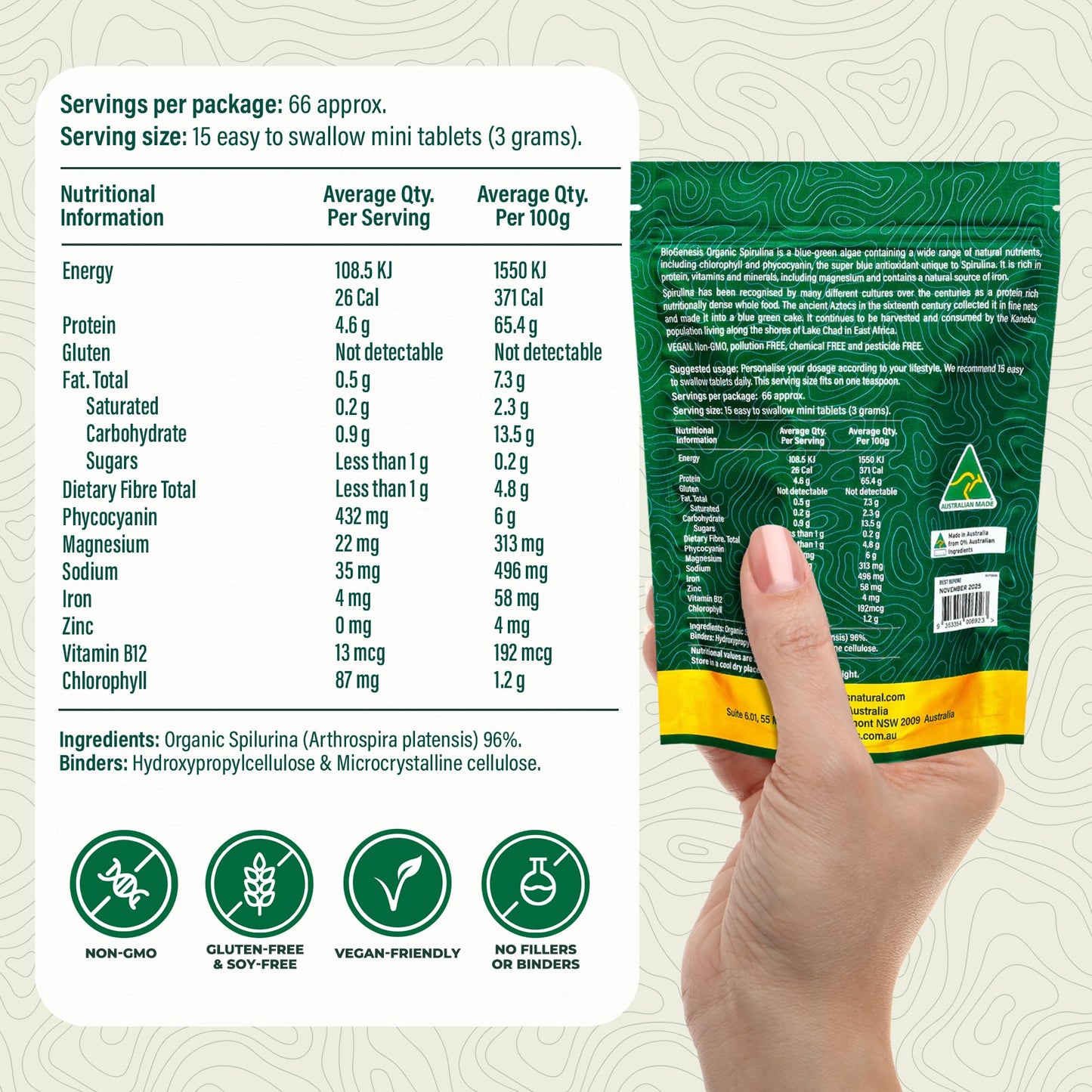 Biogenesis Organic Spirulina Mini Tablets 1000 Count