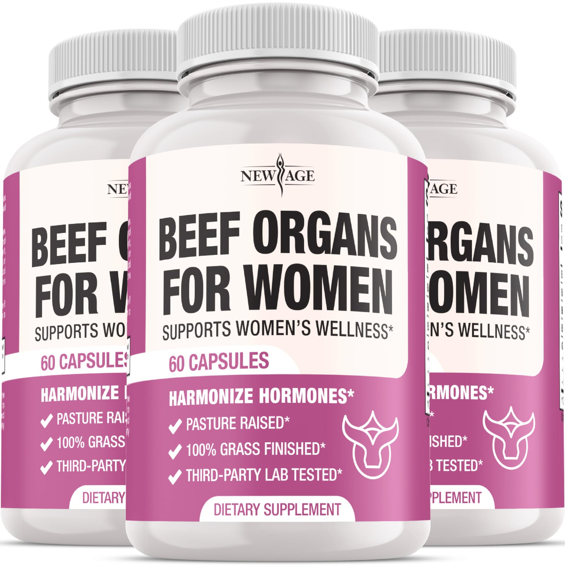 NEW AGE Beef Organ Supplement for Women - Beef Liver, Kidney, Heart and Uterus Tissue - 180 Capsules