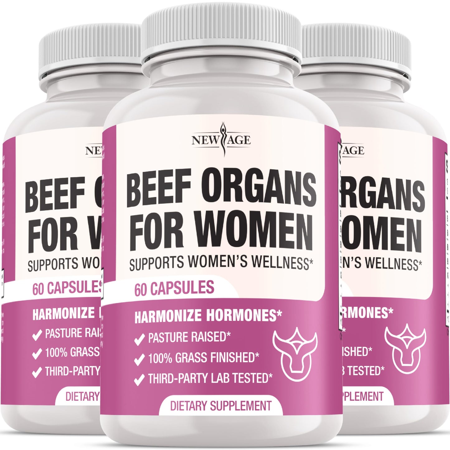 NEW AGE Beef Organ Supplement for Women - Beef Liver, Kidney, Heart & Uterus Tissue, Pasture Raised, Grass Fed, No Fillers, 180 Capsules