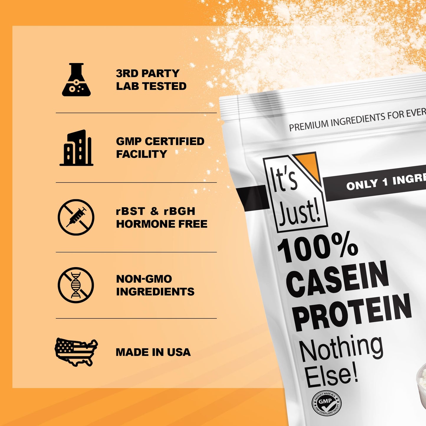 It's Just! 100% Casein Protein Powder, Unflavored, 16 oz