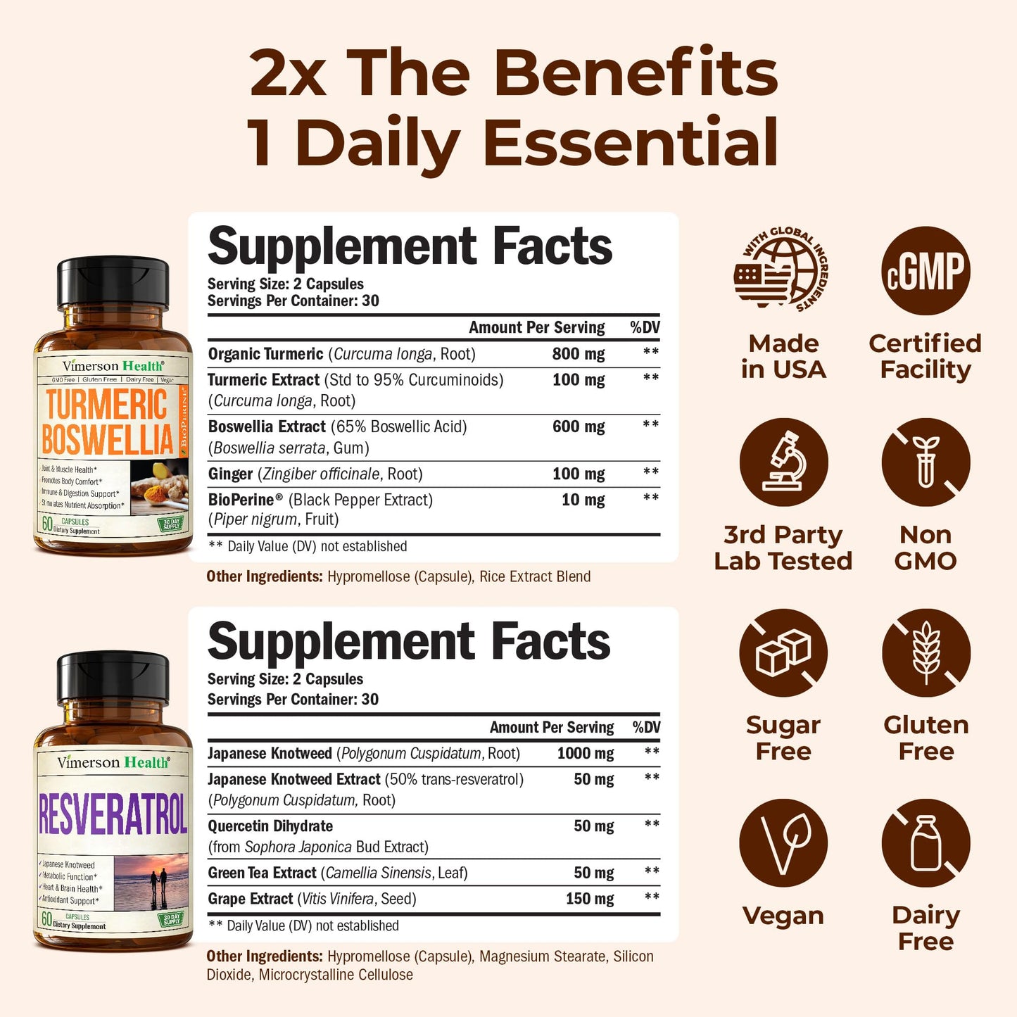 Vimerson Health Boswellia Turmeric Curcumin + Resveratrol Japanese Knotweed Capsules Bundle, 120 Capsules