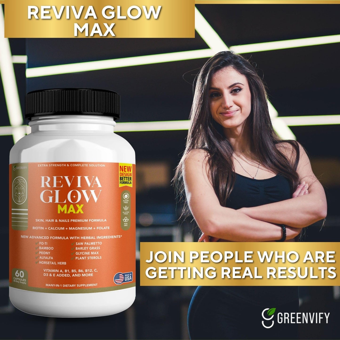 GREENVIFY Reviva Glow Max Hair, Skin & Nails Support Supplement Capsule 180 Capsules
