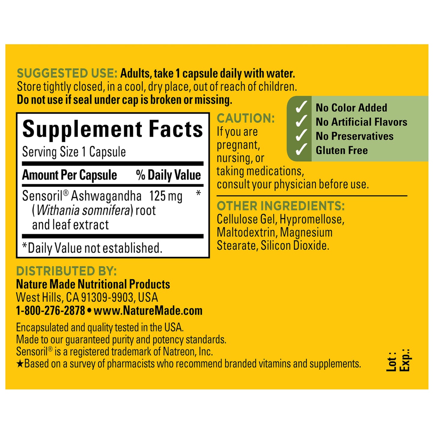 Nature Made Ashwagandha 125mg Capsules, 60 Capsules