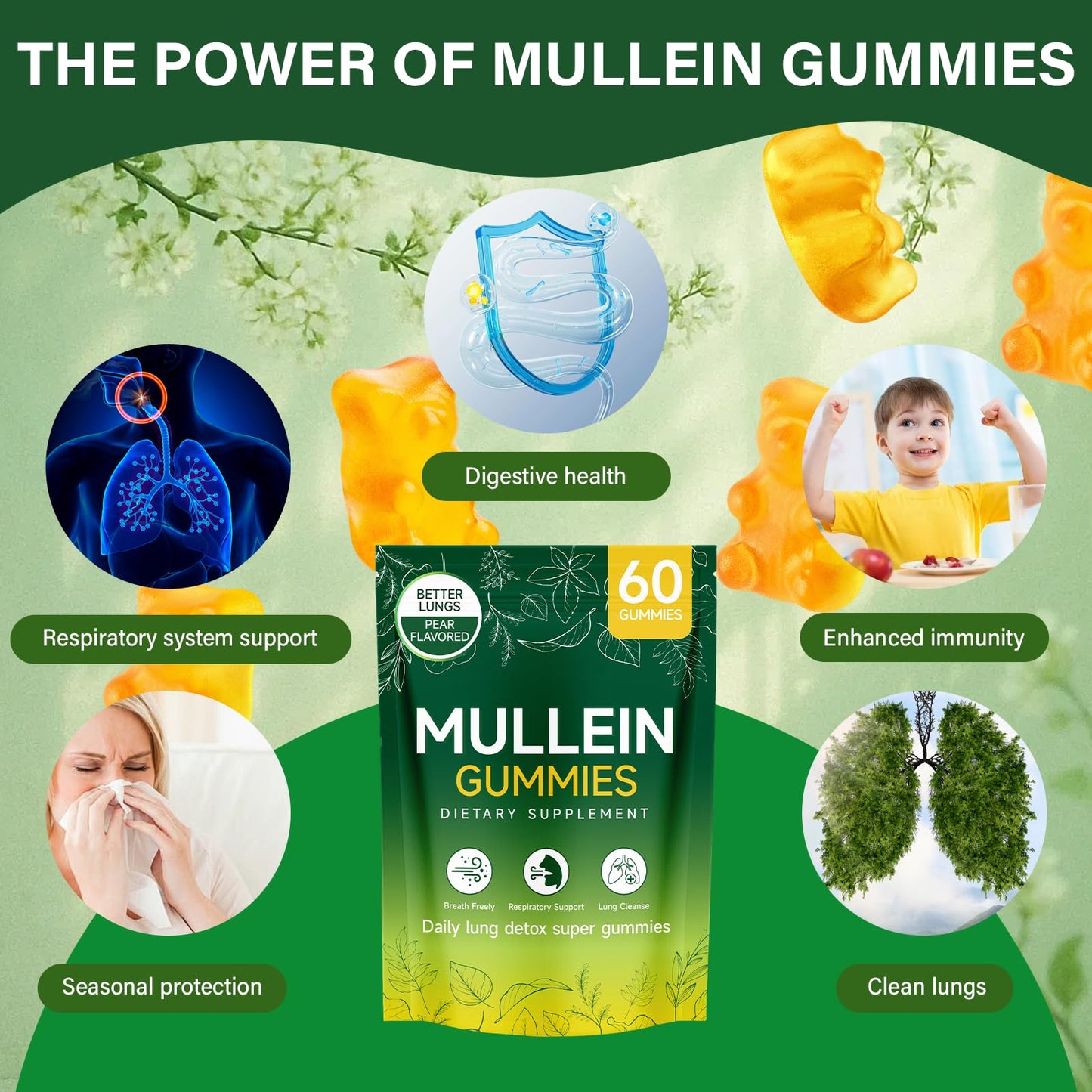 Aevezom Mullein Gummies for Lungs Gummy, 60 Count