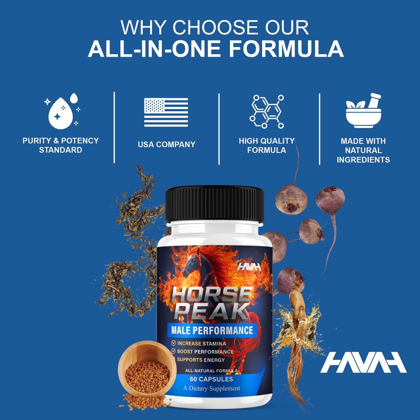 BLUE VIBE Horse Peak Maximum Strength Performance Supplement Capsules 120 Count