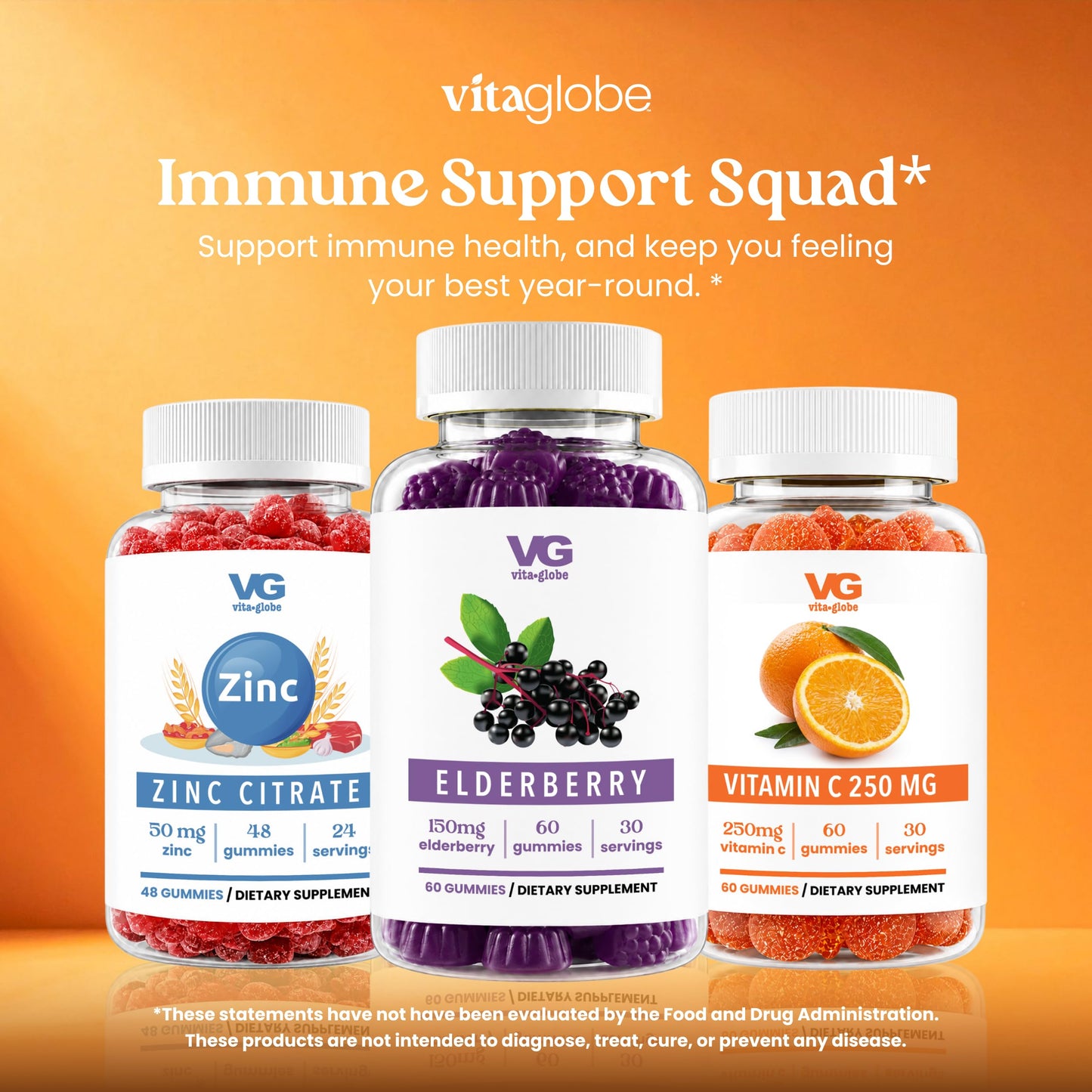 VITA GLOBE Elderberry Gummies with Vitamin C, Zinc, Immune Support Vegan Gummy, 120 Gummies