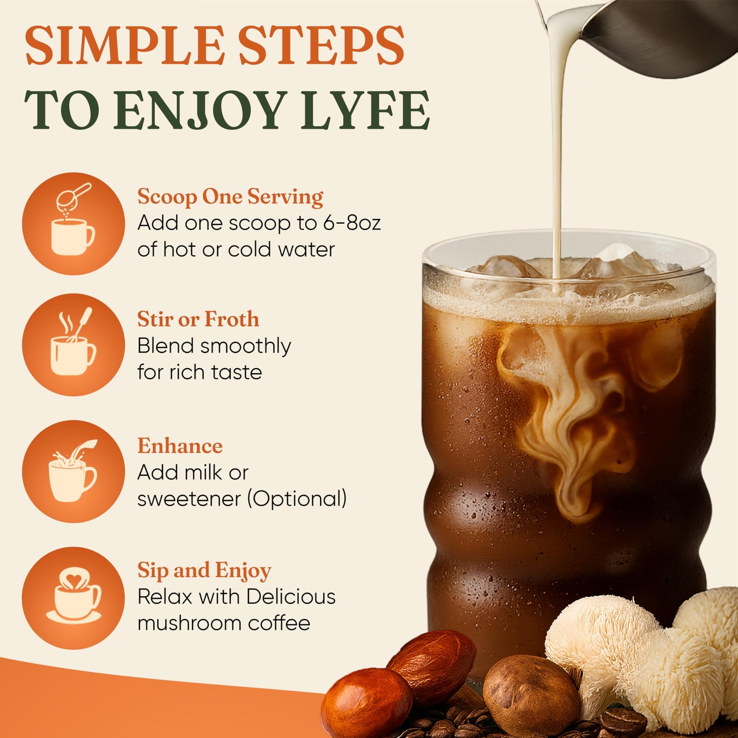 LYFE Organic Instant Decaf Mushroom Coffee Powder 9.17 oz