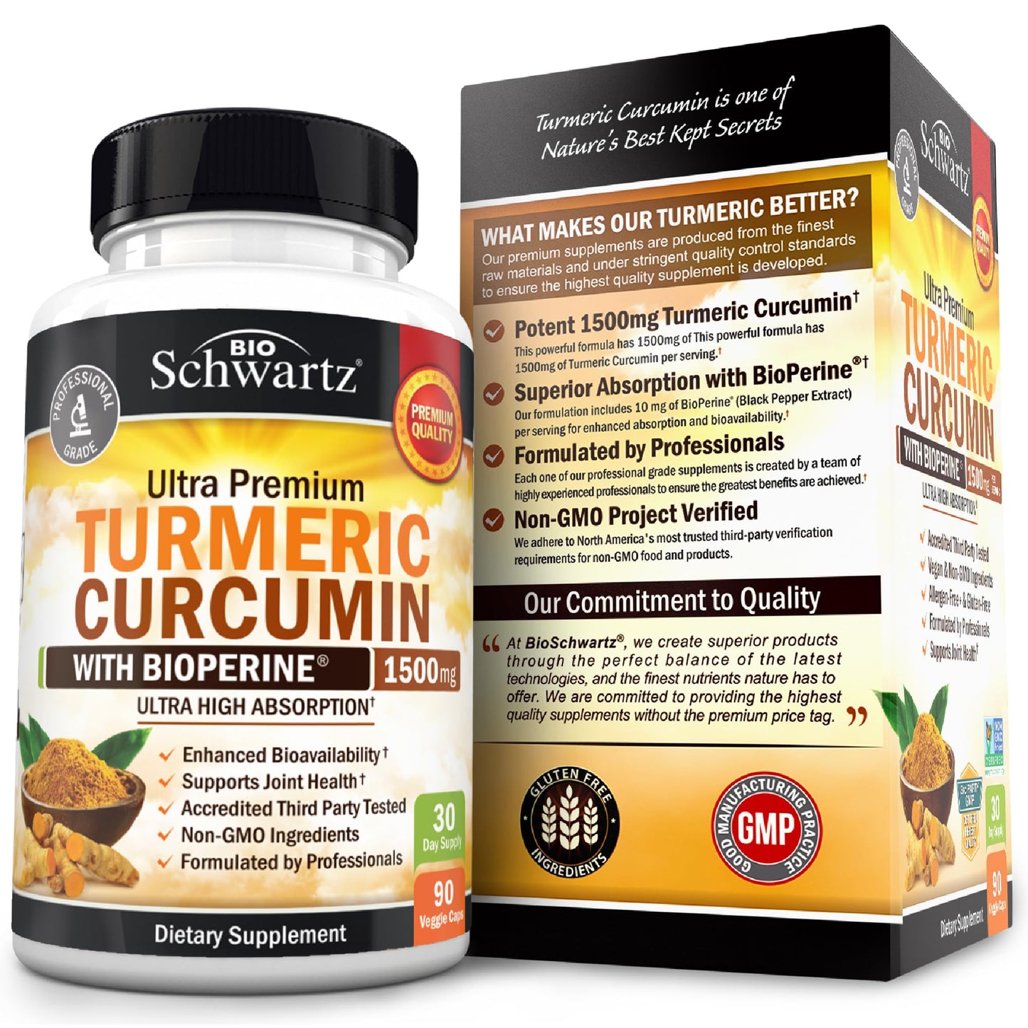 BioSchwartz Turmeric Curcumin with Black Pepper Extract 1500mg Capsules, 90 Count