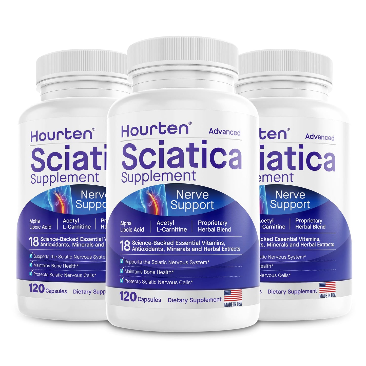 Hourten Advanced Sciatic Nerve Support Relief Alpha Lipoic Acid Capsules 360