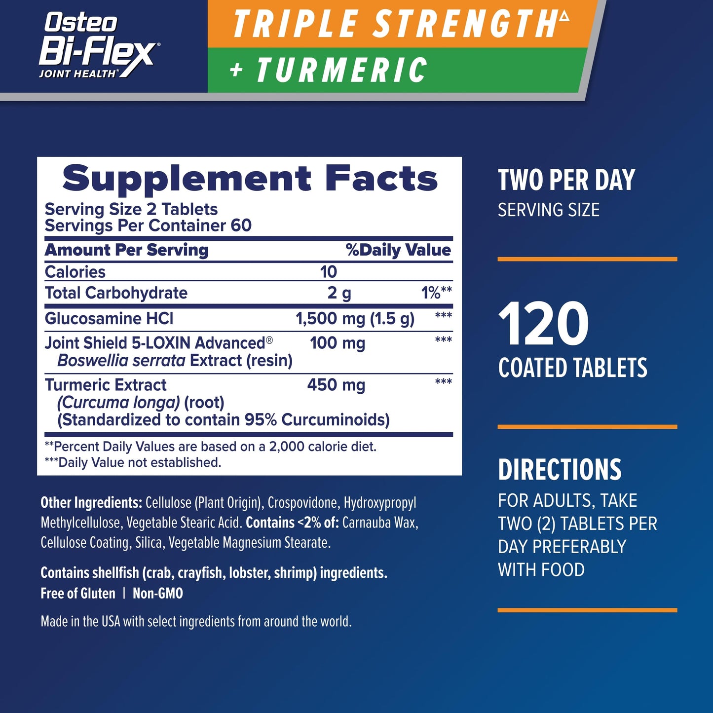 Osteo Bi-Flex Glucosamine Triple Strength Plus Turmeric Supplement with Curcumin for Joint Support and Range of Motion, Tablet, 120 Count
