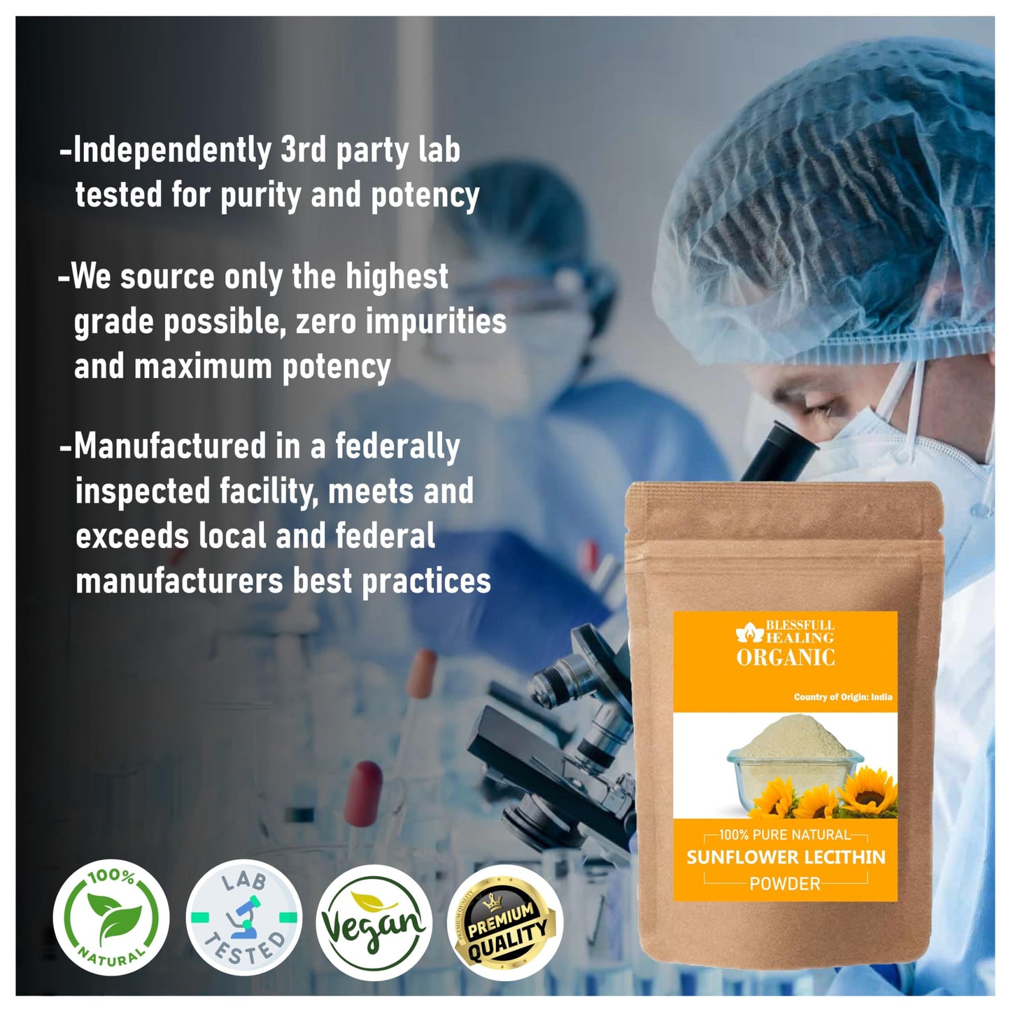 Blessfull Healing Organic Sunflower Lecithin Powder, 200 g (7.05 oz)
