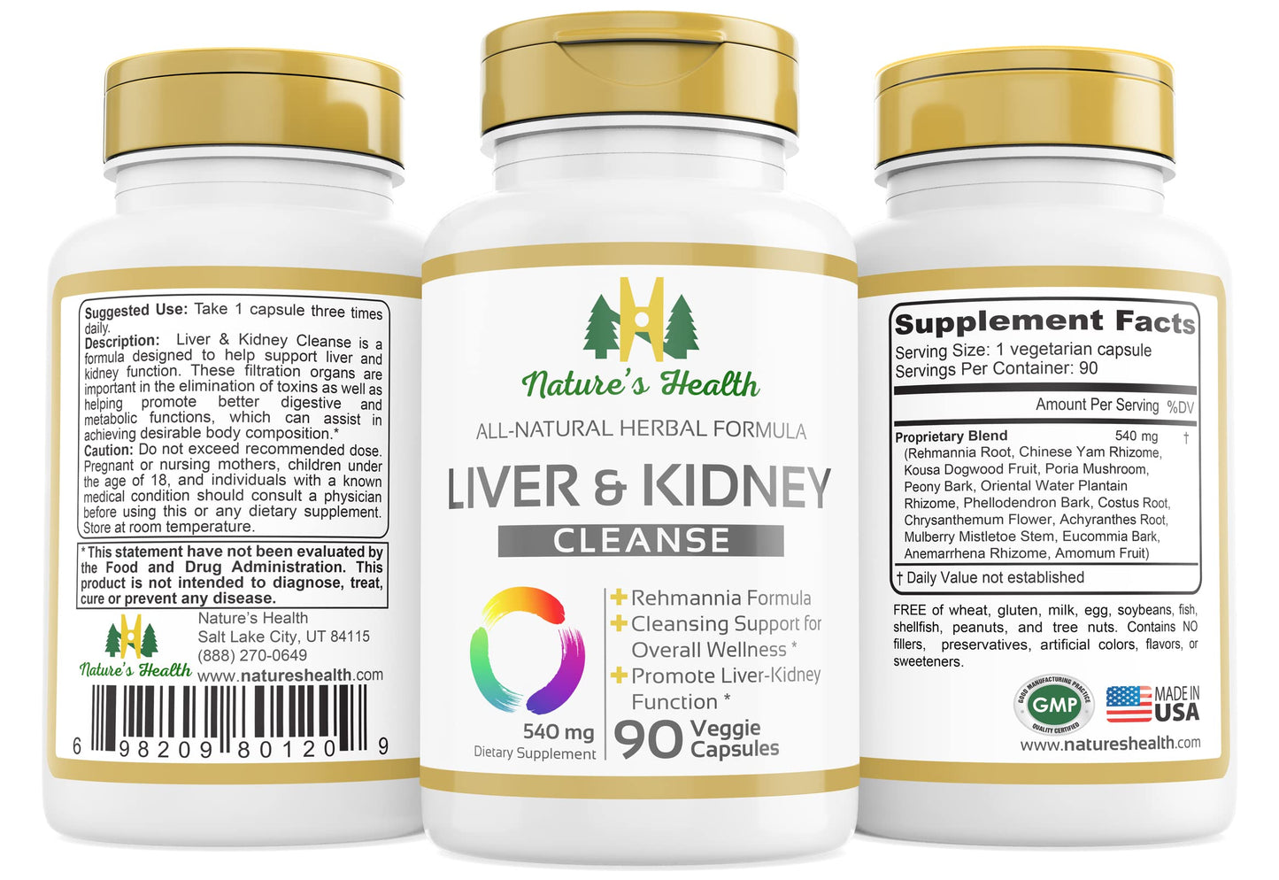 Nature's Health Liver and Kidney Cleanse Supplement – Rehmannia Formula – Naturally Detox and Boost Vitality Vegetarian Capsules, 90 Count