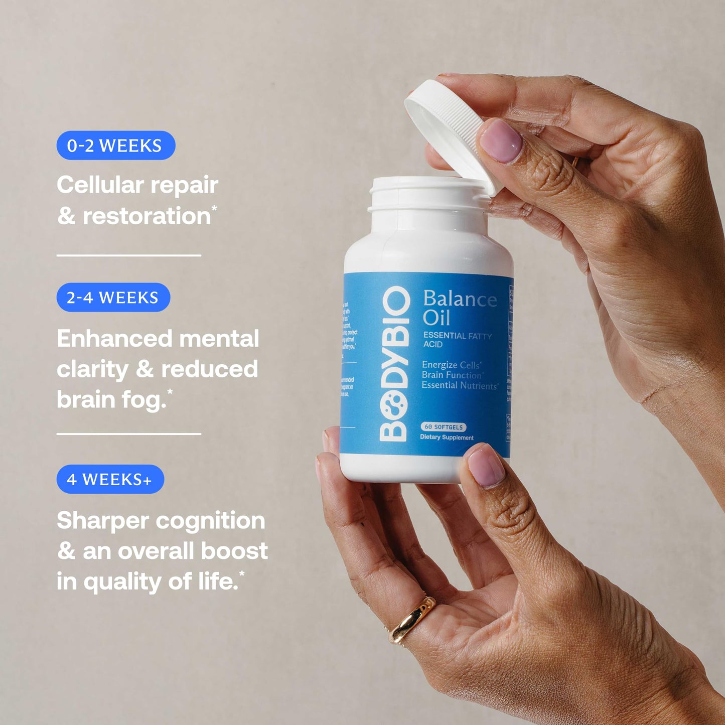 BodyBio Balance Oil Essential Fatty Acids for Brain, Skin, & Mood Softgels, 60 Count