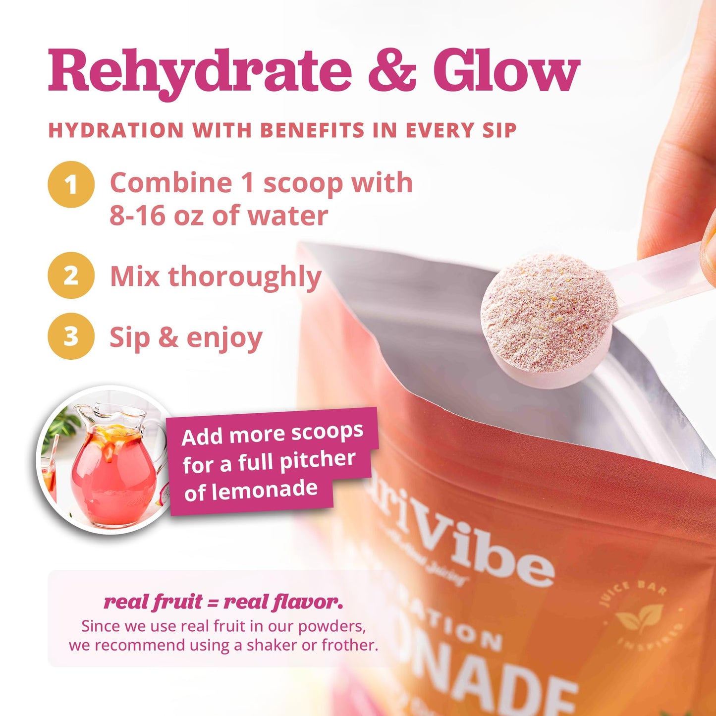 All About Juicing PuriVibe Hydration Lemonade Electrolyte Strawberry Dragonfruit Powder 4.1 oz