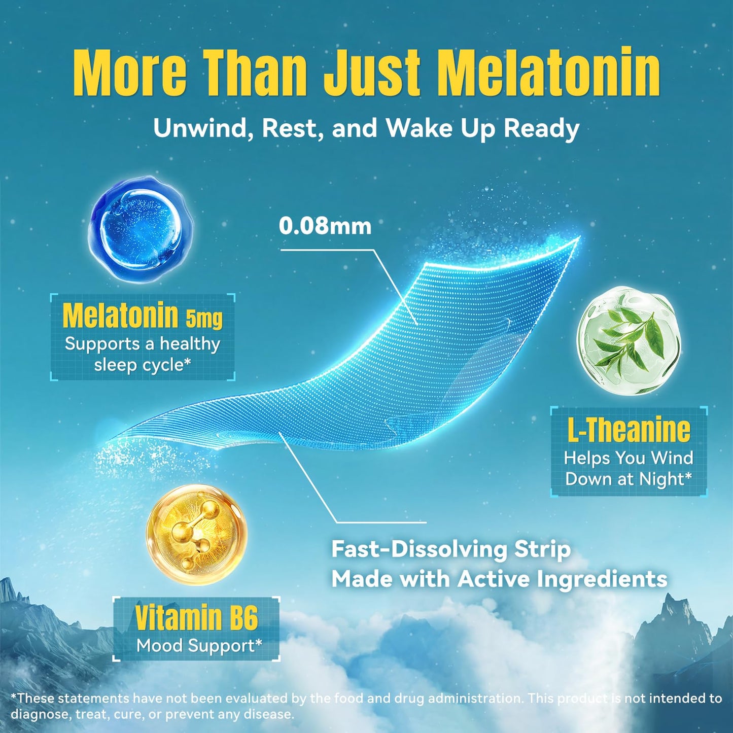 MIHIYO Fast Dissolving Sleep Strips Tablets with L-Theanine & Vitamin B6, 20 Tablets