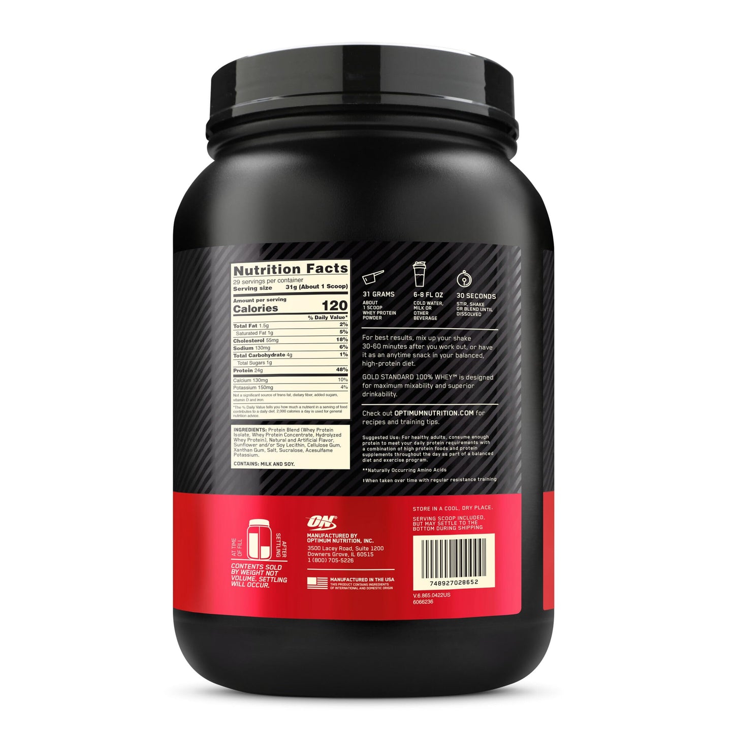 Optimum Nutrition Gold Standard 100% Whey Protein Powder from Whey Isolates Vanilla Ice Cream, 2 lb, 32 Servings