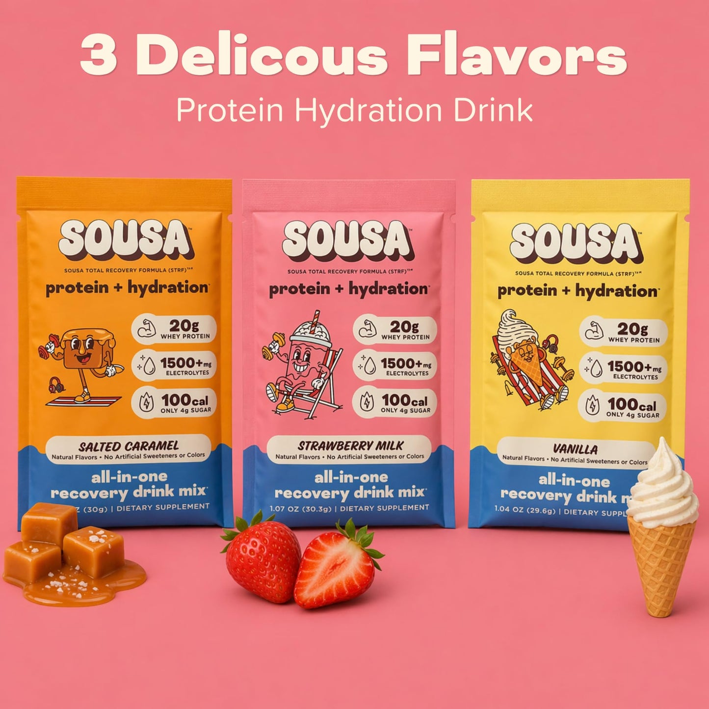 Sousa Protein + Hydration Total Recovery Formula Protein Powder, 14 Servings
