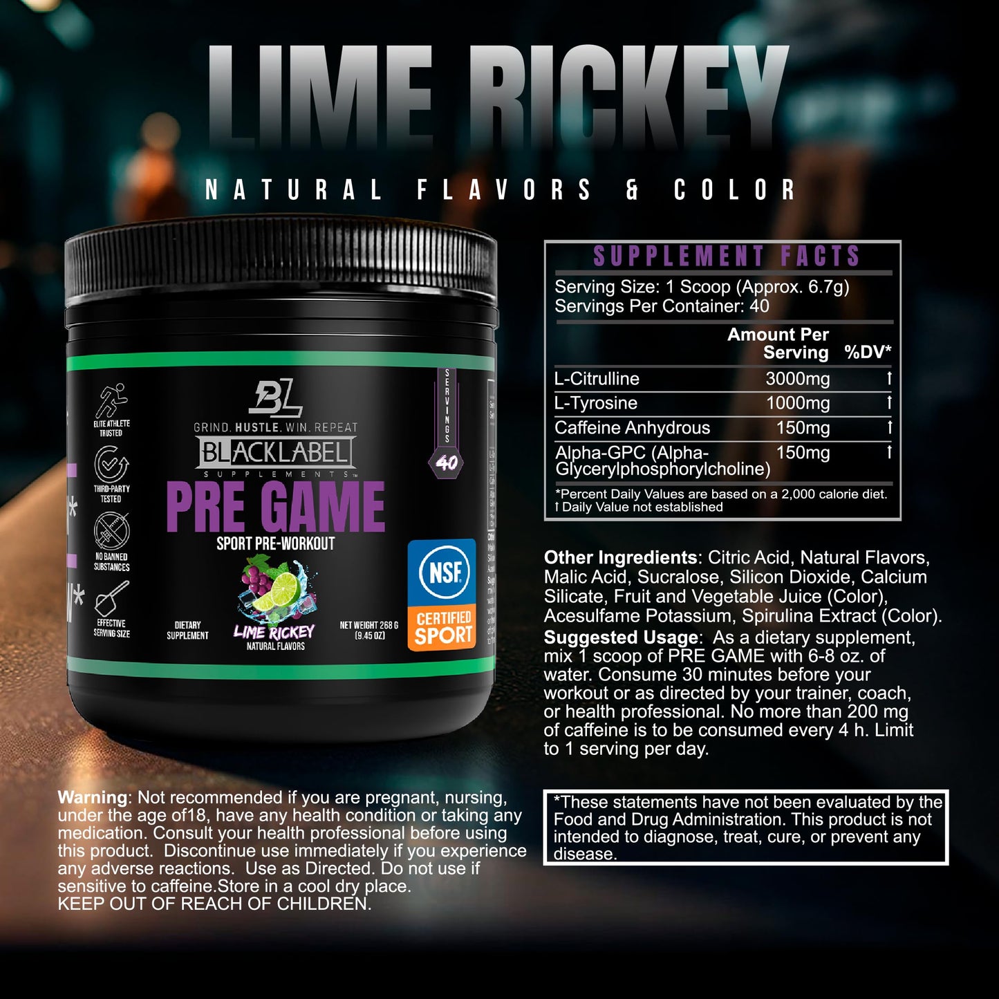 BLACKLABEL Supplements PRE-Game Pre-Workout Powder 9.45
