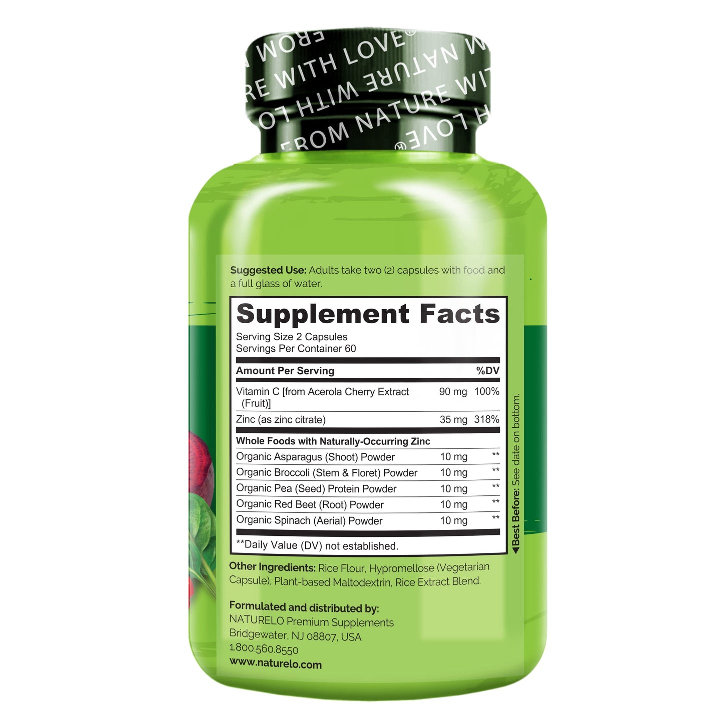 NATURELO Vegan Zinc Immune Support Capsules with Vitamin C 240 Capsules