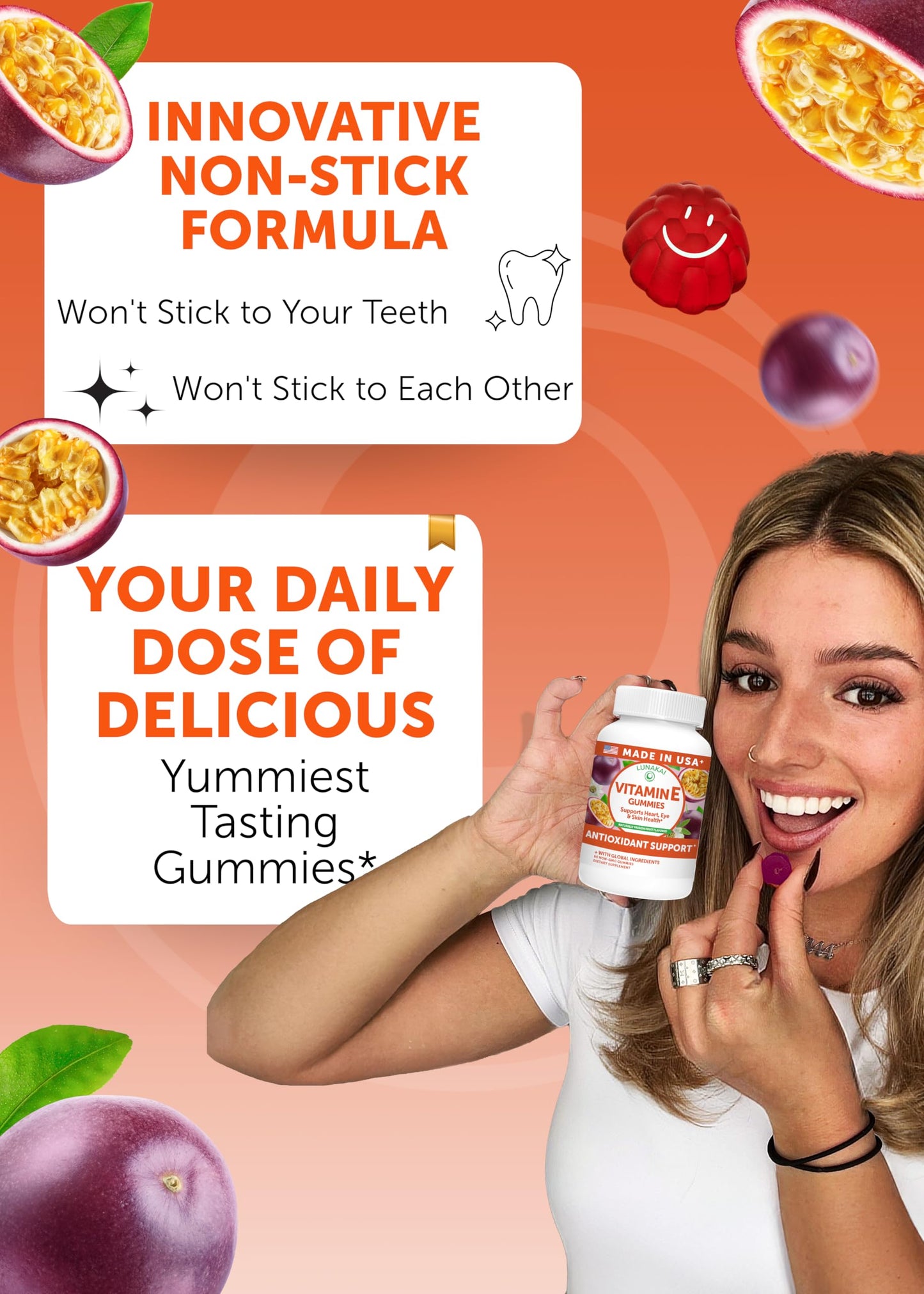 Lunakai Vitamin E Gummies 400 IU with Vitamin C 50 mg, 60 Count