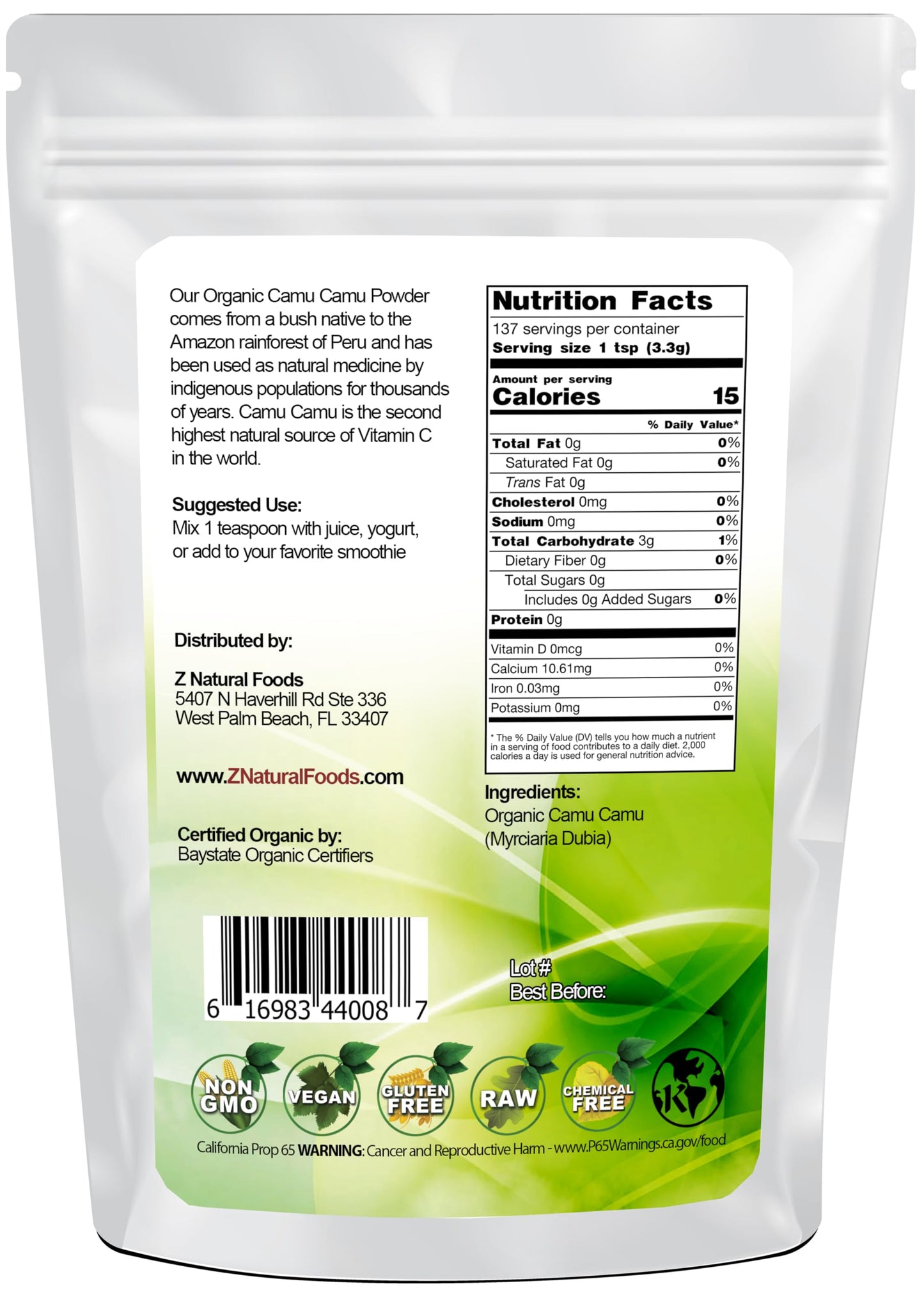Z Natural Foods Organic Camu Camu Powder, 16 oz