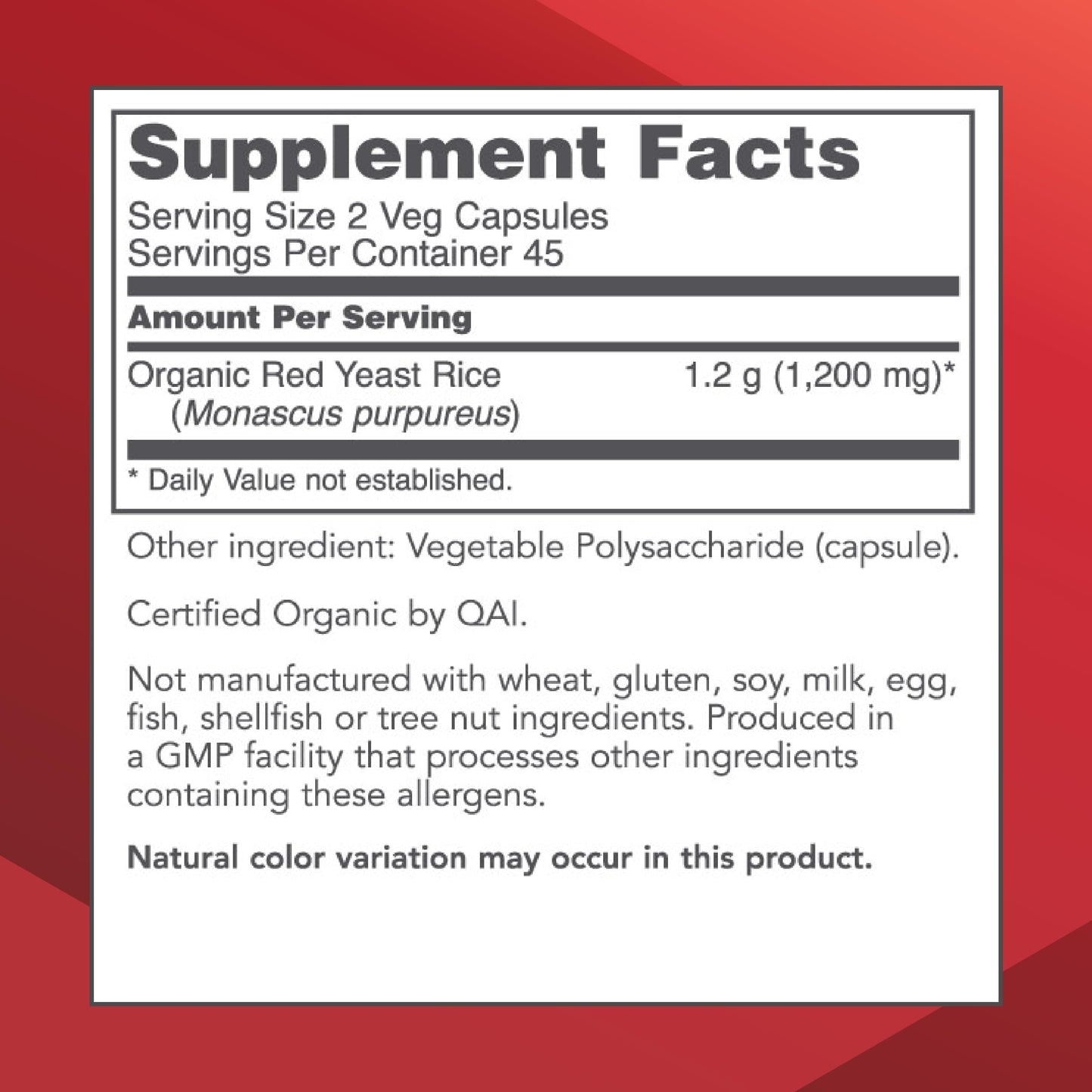 Protocol for Life Balance Red Yeast Rice 600 mg Capsules, 90 Veg Capsules
