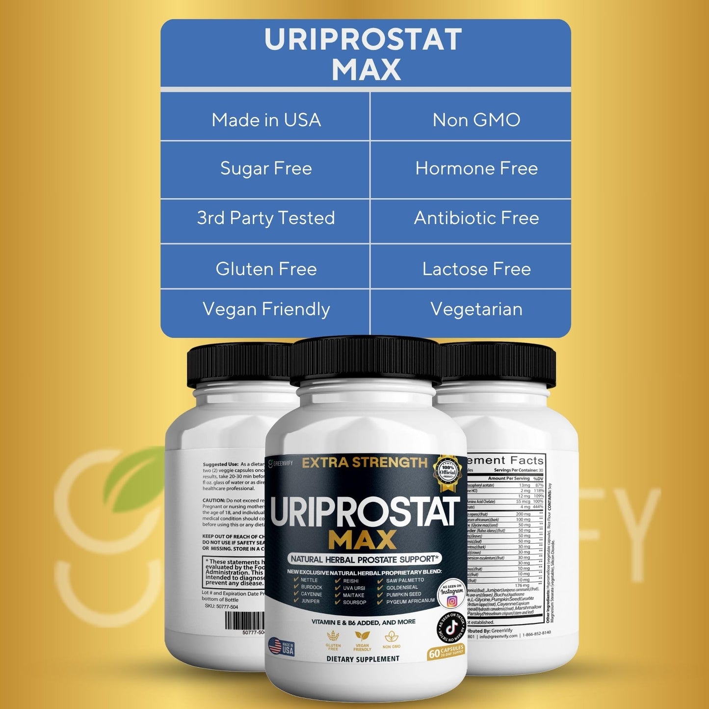 GREENVIFY Uriprostat Max Extra Support Capsule, 60 Capsules