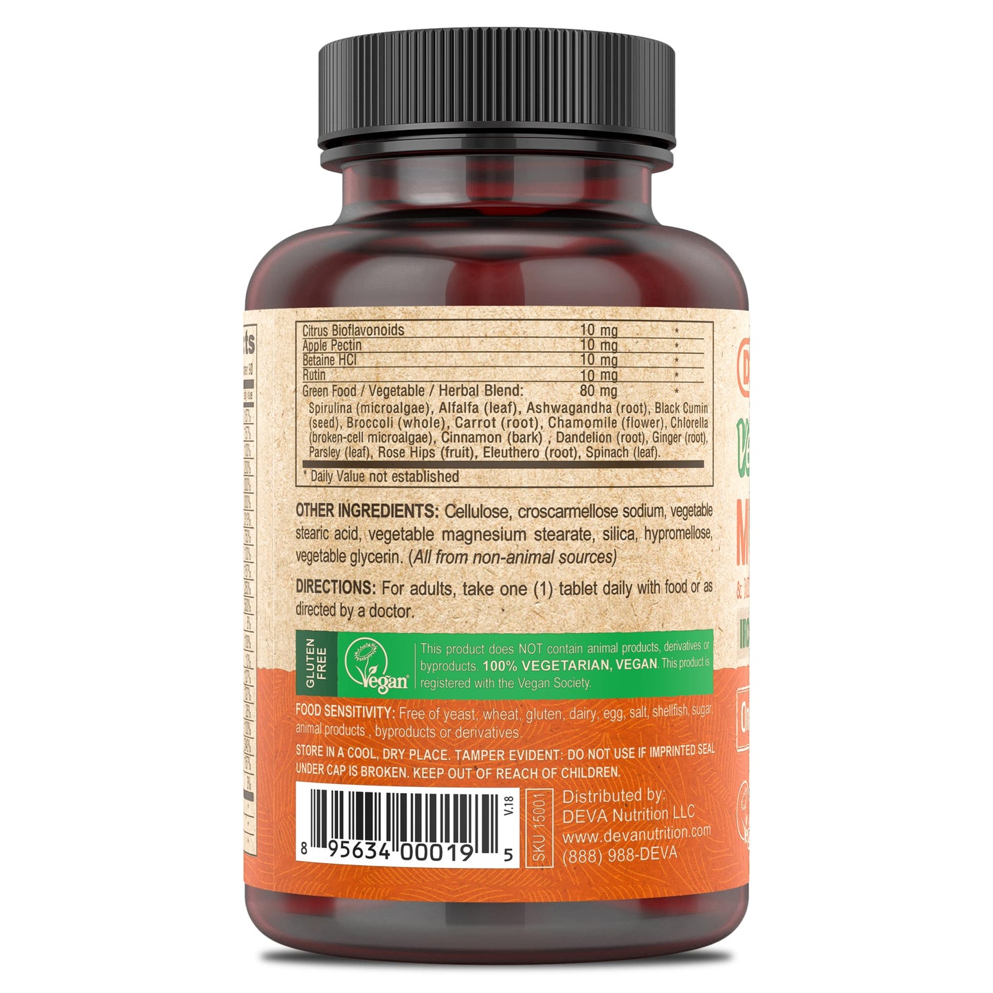 DEVA Vegan Iron-Free Multivitamin & Mineral Supplement Caplets, 90 Count