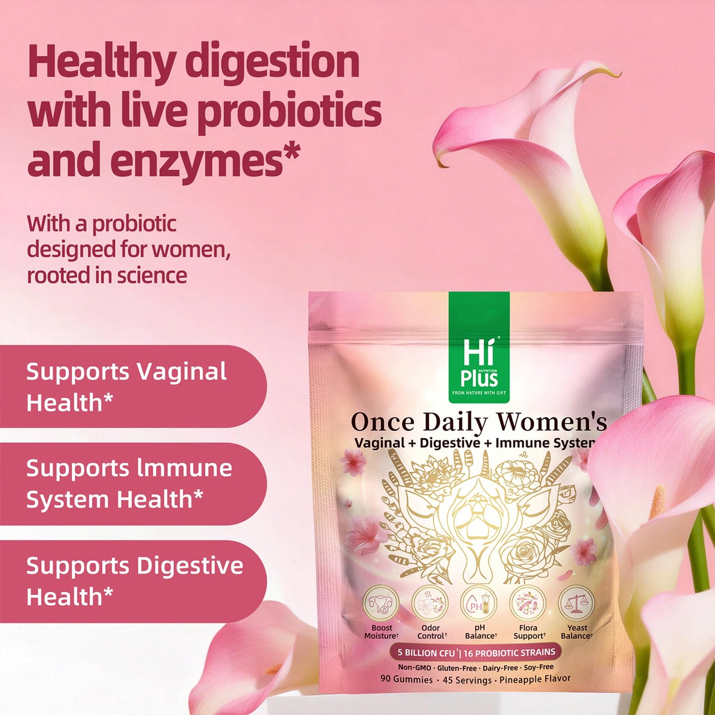 HiPlus Once Daily Women's Probiotics Gummies, 90 Count