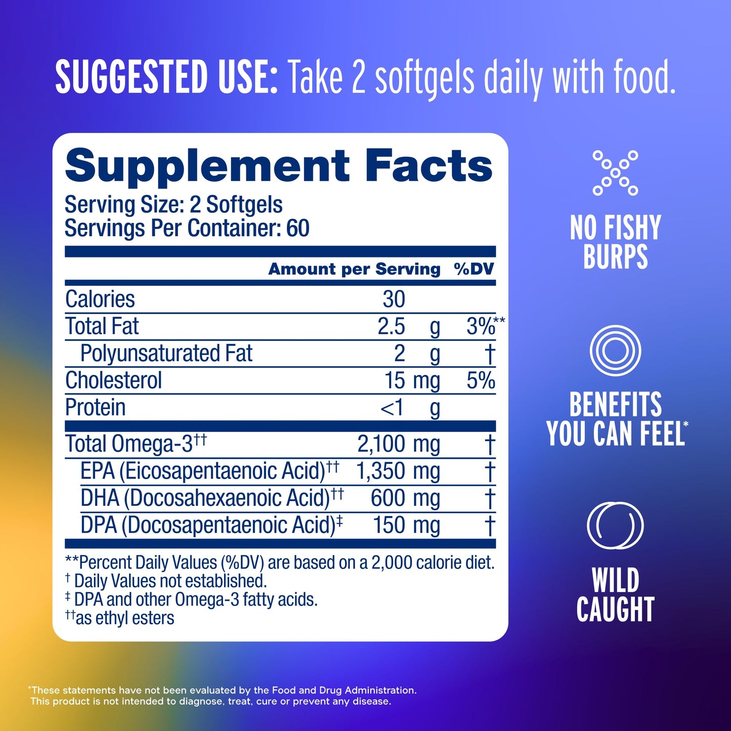 Oceanblue Omega-3 2100 Triple Strength DPA EPA DHA Burpless Wild Caught Fish Oil Orange Flavor Softgels 120