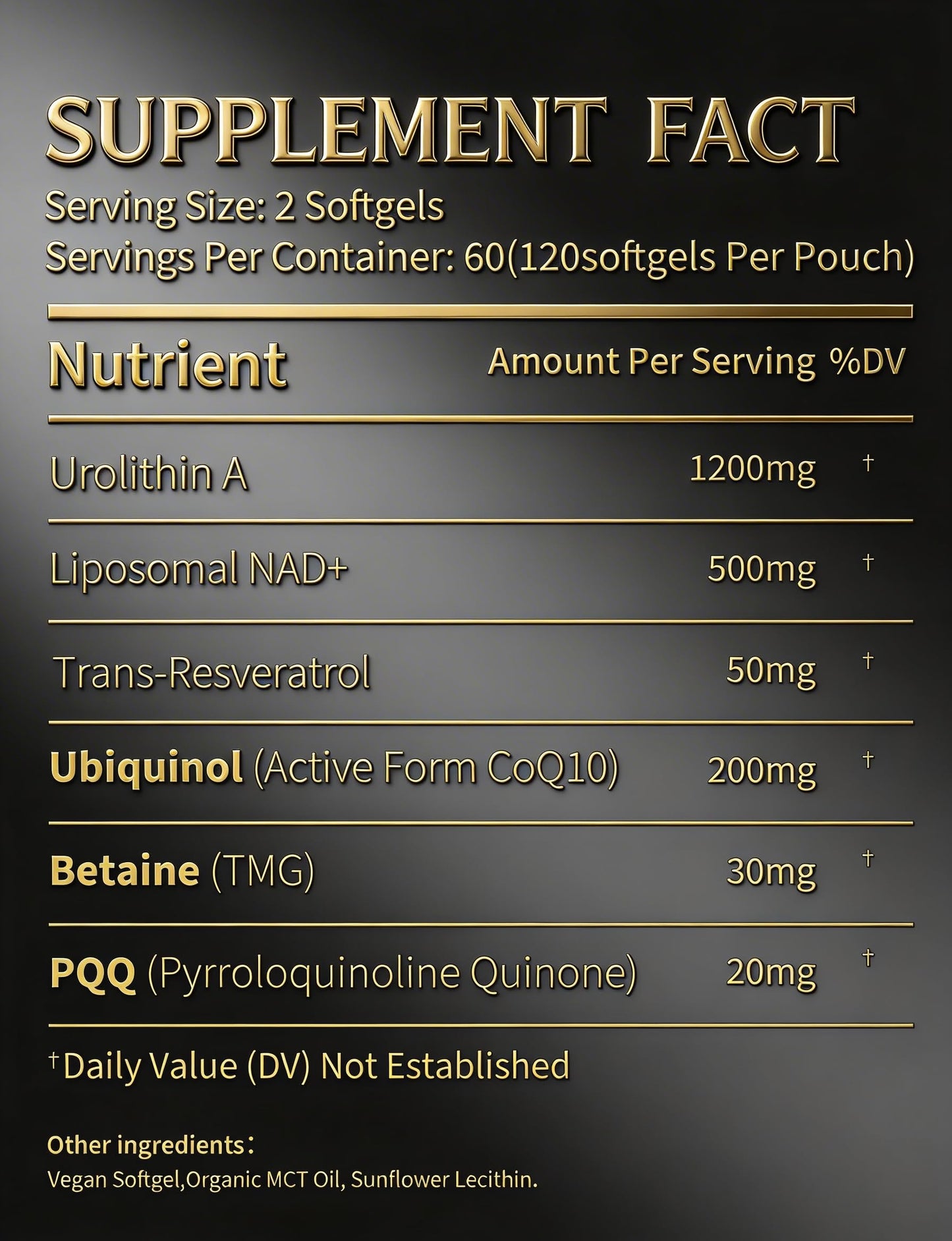 GulpGrove Urolithin A Premium 6-in-1 Mitochondrial Support Supplement with Liposomal NAD+, Trans-Resveratrol, CoQ10, PQQ & TMG for Healthy Aging, Energy & Muscle Strength Softgels 120